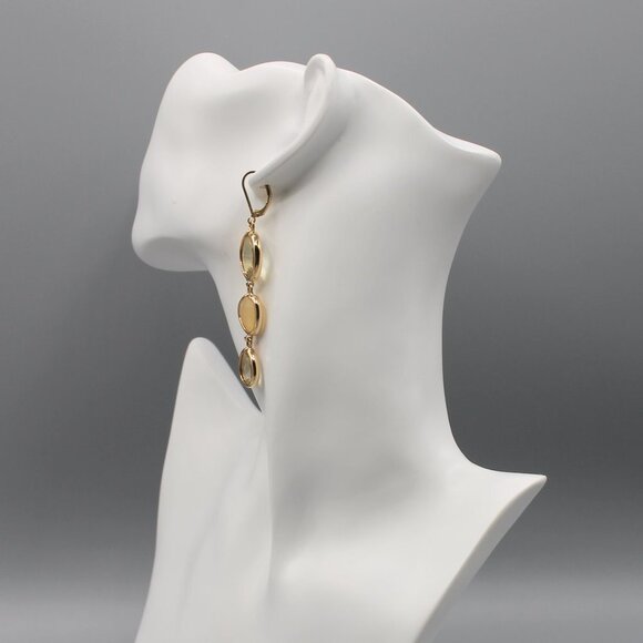 Jewelry earrings gold tone drop dangle with stones fashion elegant beautiful - Picture 10 of 11